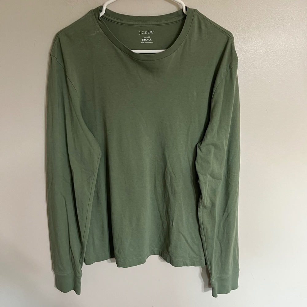 J.Crew Washed Cotton Long Sleeve T-Shirt Olive Green‎ Crewneck Small
